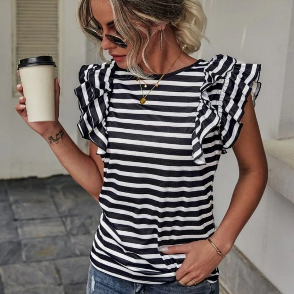 Striped Butterfly Sleeve Tee